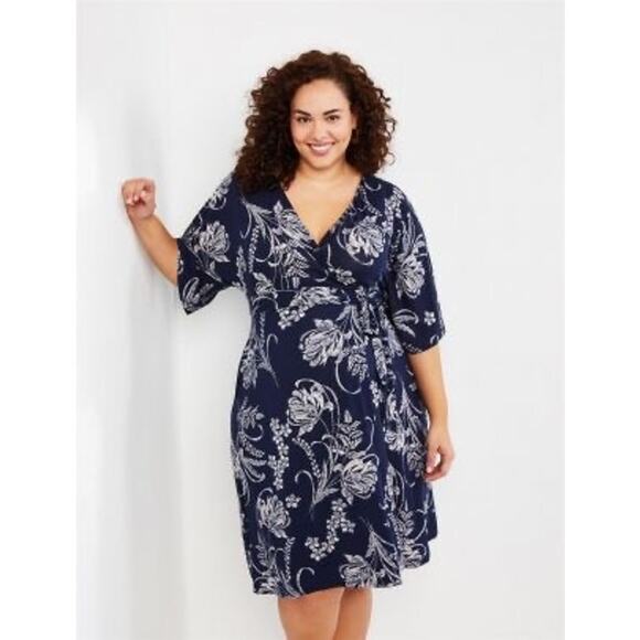 Motherhood Maternity Dresses & Skirts - Motherhood Maternity Navy White Floral Flutter Sleeve Wrap Dress Size Medium NWT